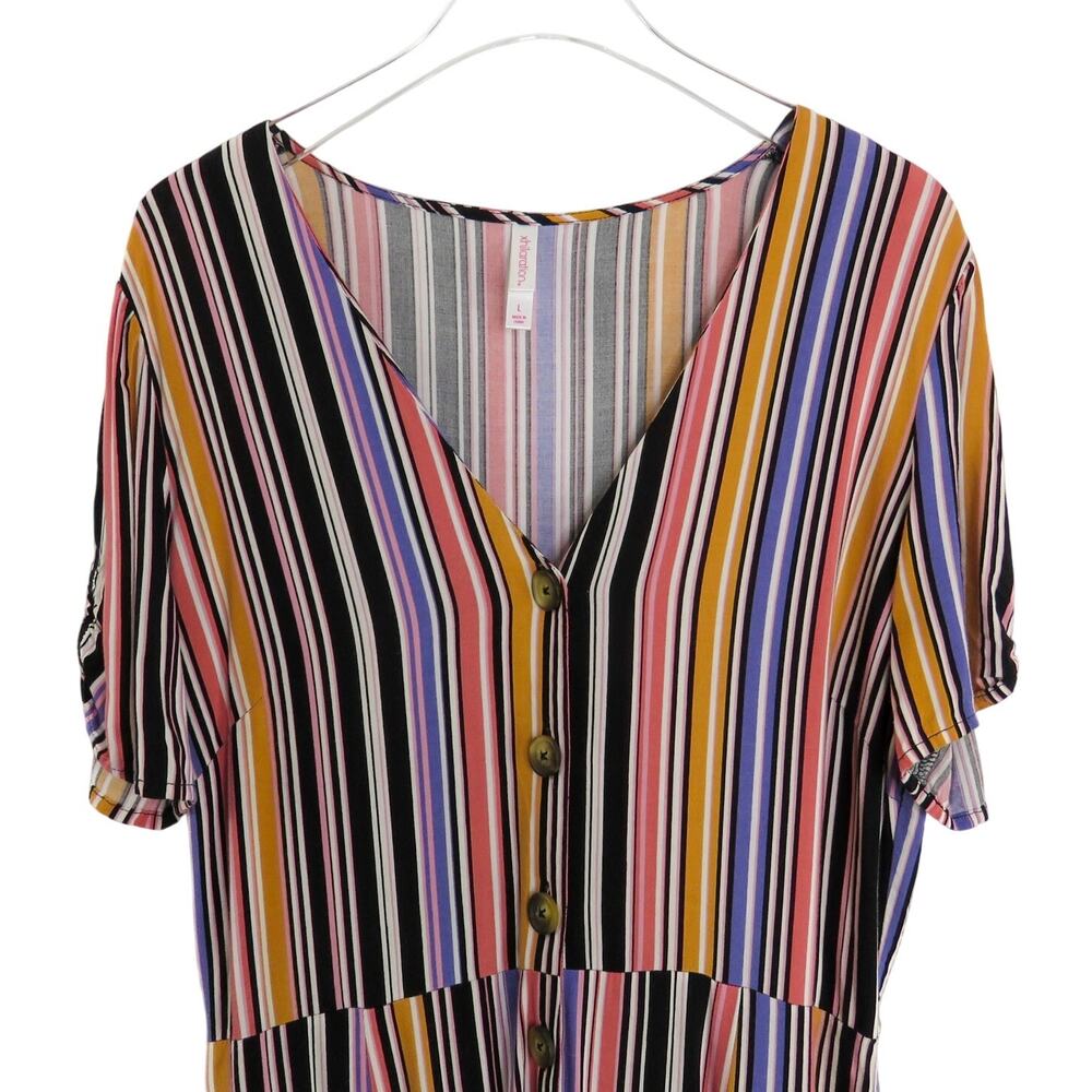 Xhilaration Multicolor Striped Short Sleeve Wide Leg Jumpsuit Size Large - Picture 3 of 7